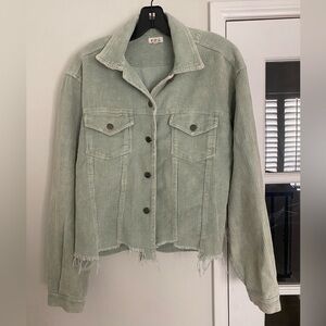 POL Women's Light Green Corduroy Jean Jacket